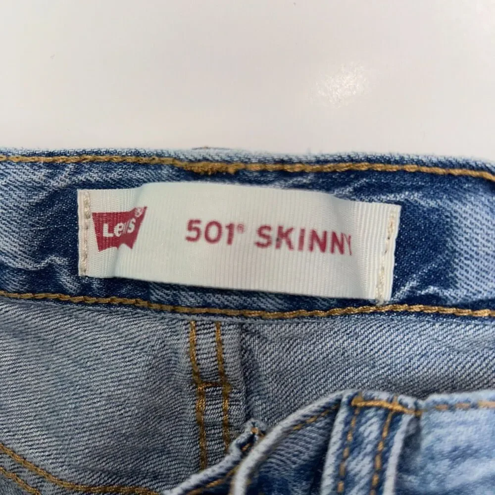 LEVI's 501 Skinny Jeans Blue Denim Children's 12 Hemmed Pants Adjustable Waist